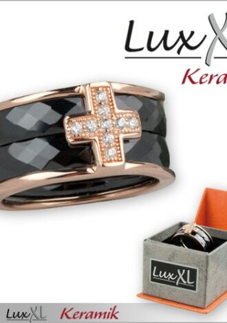 Keramikring schwarz-roségold mit Zirkonia
