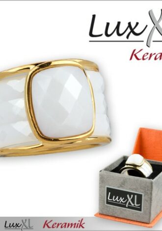 Keramikring weiß-gold mit Glasskristall