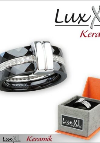 Keramikring schwarz mit Silberdetail und Zirkonia