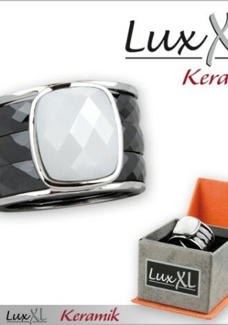 Keramikring schwarz-silbern mit weißem Glasskristall