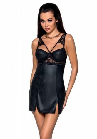 Kunstleder Chemise mit Spitze