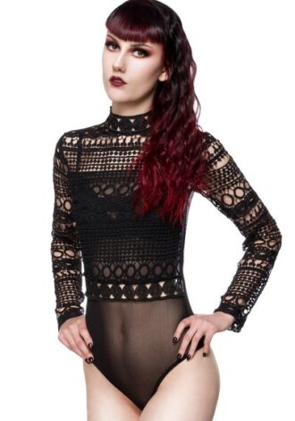 Gothic Langarm-Body aus Spitze und Netz