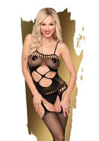 Catsuit mit geometrischem Lochmuster und gekreuzten Trägern