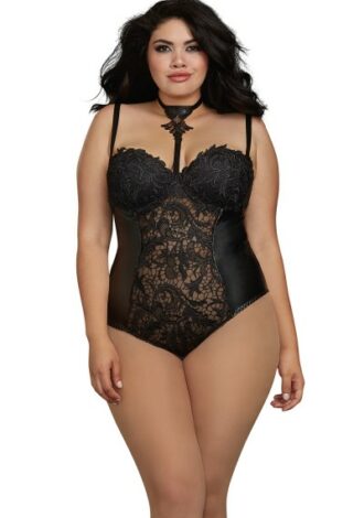 Body aus Spitze und Kunstleder – Queensize