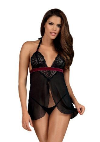Elegantes Babydoll schwarz-burgunder