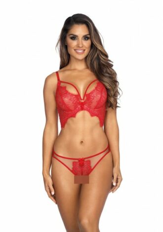 Bustier aus Blütenspitze rot