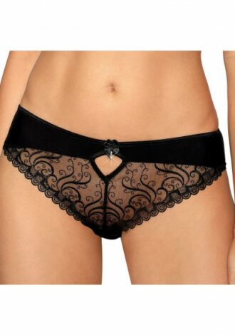 Panty aus zarter Blütenspitze mit Strass-Stein – schwarz