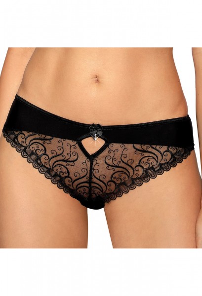 Panty aus zarter Blütenspitze mit Strass-Stein - schwarz