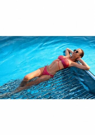 Neckholder-Bikini aus glänzendem Material – rot
