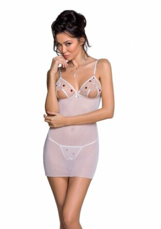 Chemise aus Tüll in weiß mit String ouvert