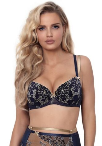 Push-Up BH mit edler Stickerei blau/beige