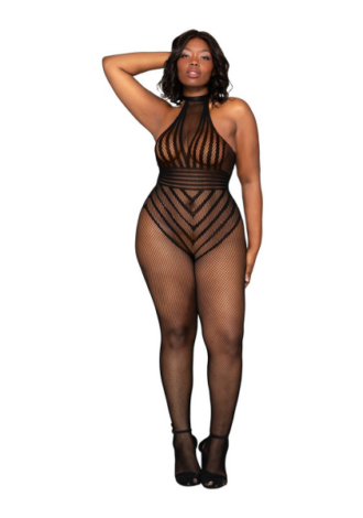 Fishnet Bodystocking Teddy – Plus Size – Black