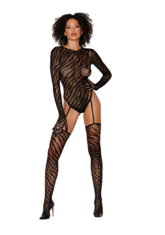 Teddy Bodystocking with Finger Gloves Diamond – One Size – Black