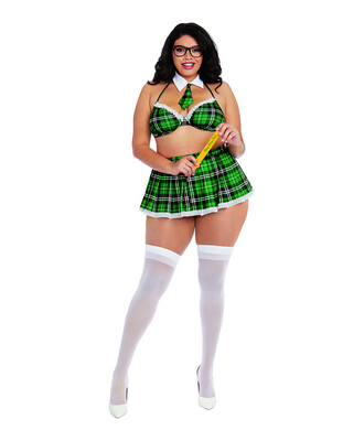 Green Plaid Schoolgirl Bedroom Costume – Plus Size