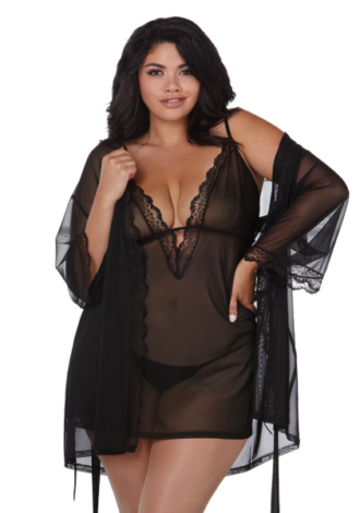 Stretch Mesh Chemise and Robe Set – 2X