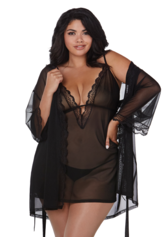 Stretch Mesh Chemise and Robe Set – 3X
