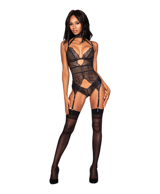 Lace Garter Teddy – L – Black