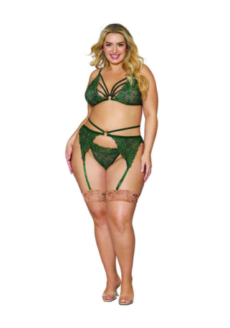 Women’s Metallic Corded Lace 3 Piece Set – Plus Size
