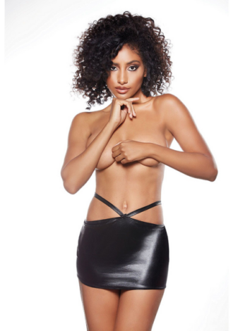 Angel Blush – Faux Leather Skirt with Open Back and Straps – One Size