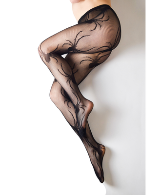 Fishnet Tights – Spiders – B – Black