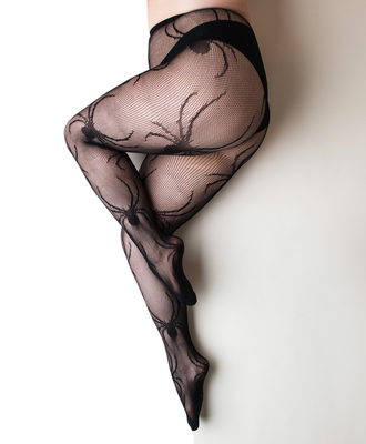 Fishnet Tights – Spiders – D – Black