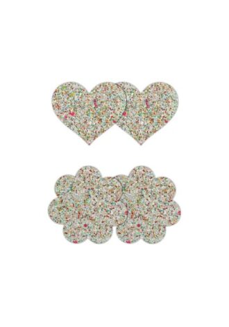 2 Paar Glitzer-Nippelsticker Herz und Blume