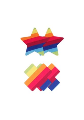 2 Paar Regenbogen-Nippelsticker Stern und Kreuz