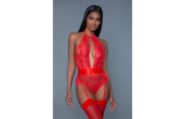 Roter Spitzen-Body