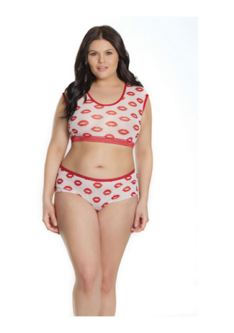 Crop Top and Shorts with Lip Print – Plus Size