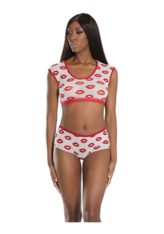 Crop Top and Shorts with Lip Print – One Size