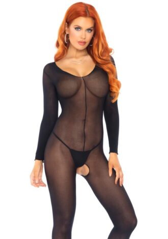 Langärmliger Bodystocking transparent ouvert