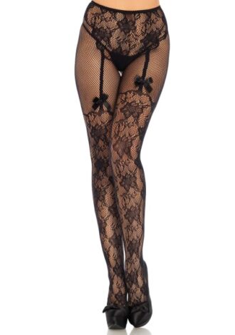 Schrittfreie Nylonstrumpfhose im floralen Design
