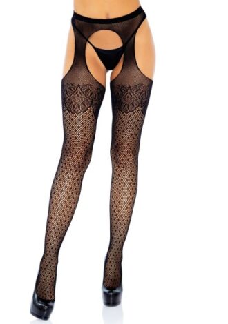 Gepunktete Strapsstrumpfhose mit Spitze
