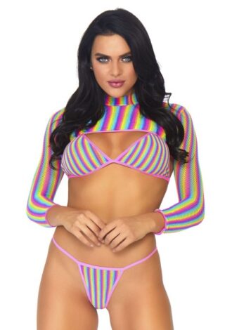 Top, String & Crop-Top mit Regenbogenmuster
