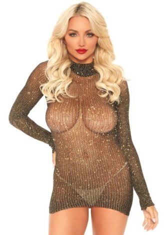 Langärmliges Minikleid aus metallisch glänzendem Netz