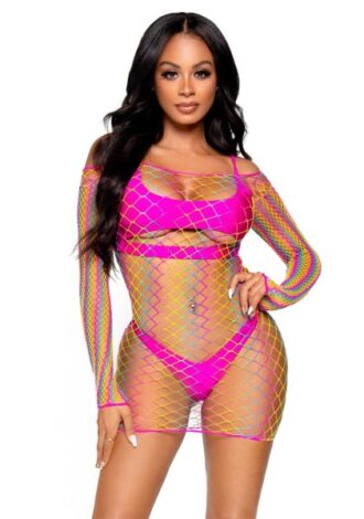 Langärmeliges Netz-Minikleid