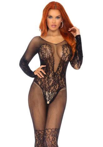 Bodystocking aus Spitze und Netz ouvert
