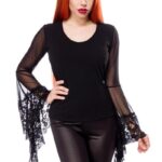 Gothic Top mit Trompetenärmeln aus Spitze