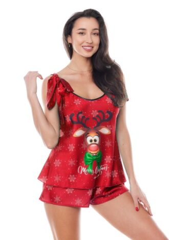 Rotes 2-teiliges Weihnachtsset mit Rentier