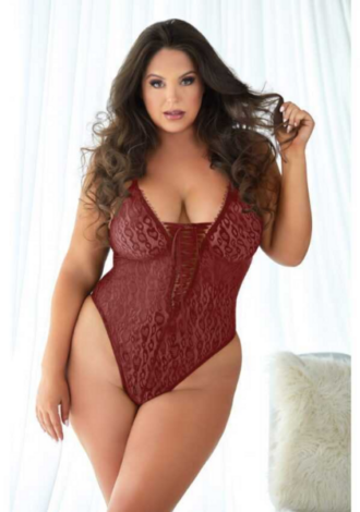 Lace Leopard Teddy with Lace Detail – 2X/3X
