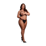 Open Cup Triangle Bra with Lace and Adjustable Sliders - Plus Size - Black