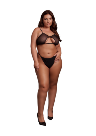 Keyhole Mesh Bra with Double Back Straps and Adjustable Sliders – Plus Size -…