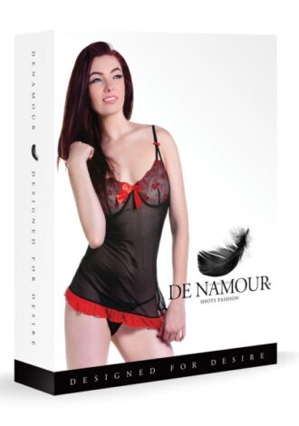 Babydoll & String – Black / Red