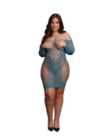 Long-Sleeved Net Mini Dress – Queen Size