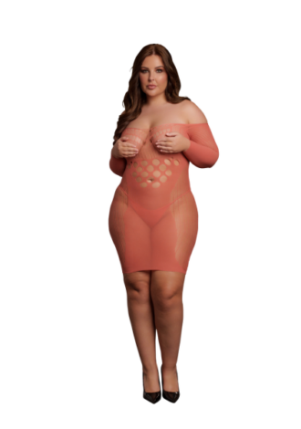 Long-Sleeved Net Mini Dress – Queen Size