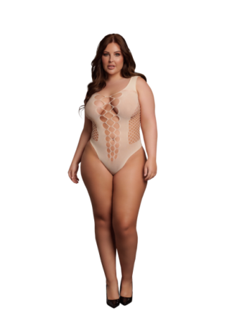 V-Neck Teddy with Opaque Panels – Queen Size