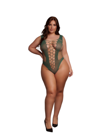 V-Neck Teddy with Opaque Panels – Queen Size