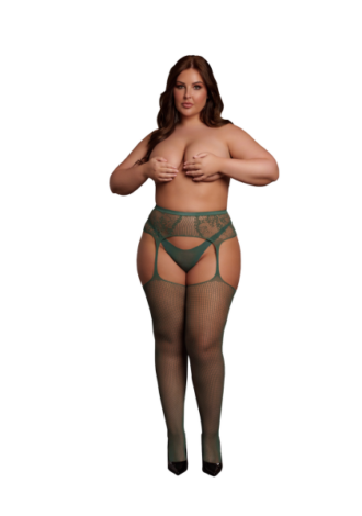 Fishnet and Lace Garterbelt Stockings – Queen Size