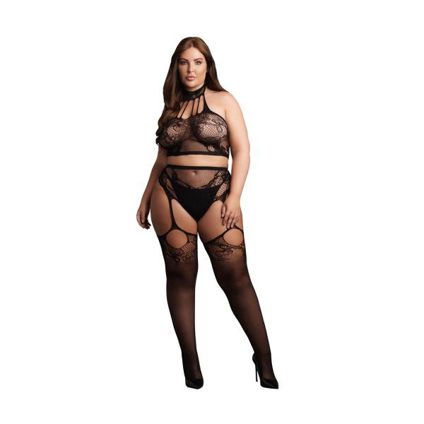 Two Piece with Halter Turtleneck and Pantie with Attached Stockings - OSX - B...