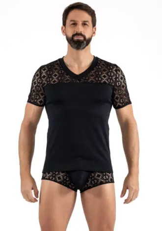 schwarzes Shirt mit Netz-Akzent